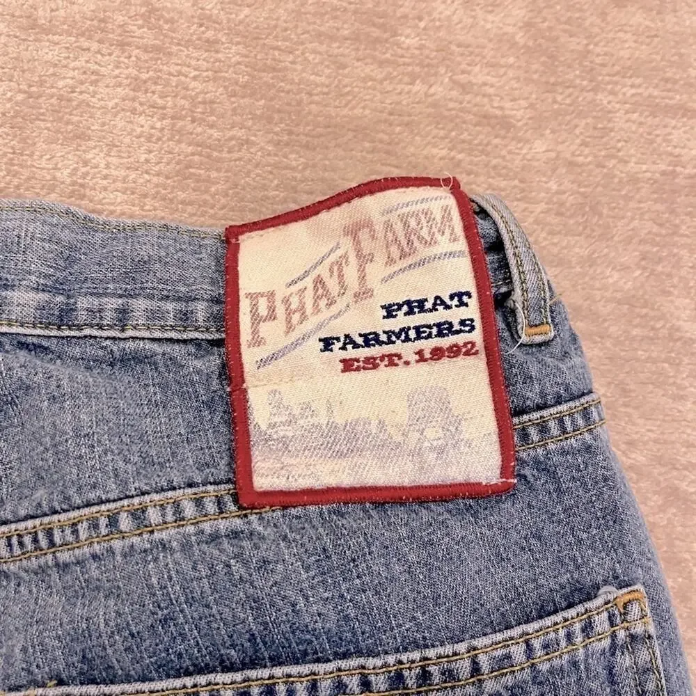 Phat Pharm 90s cargo wide leg mid wash jean 32x33 vintage Y2K Def Jam Records